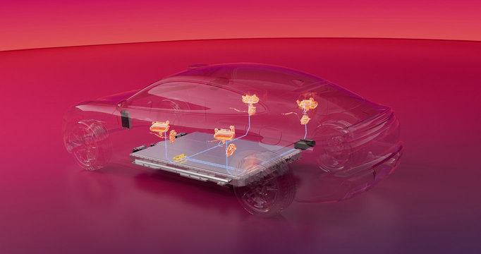 A rendering of the Shangjie Z7's battery, showing the car's battery safety.