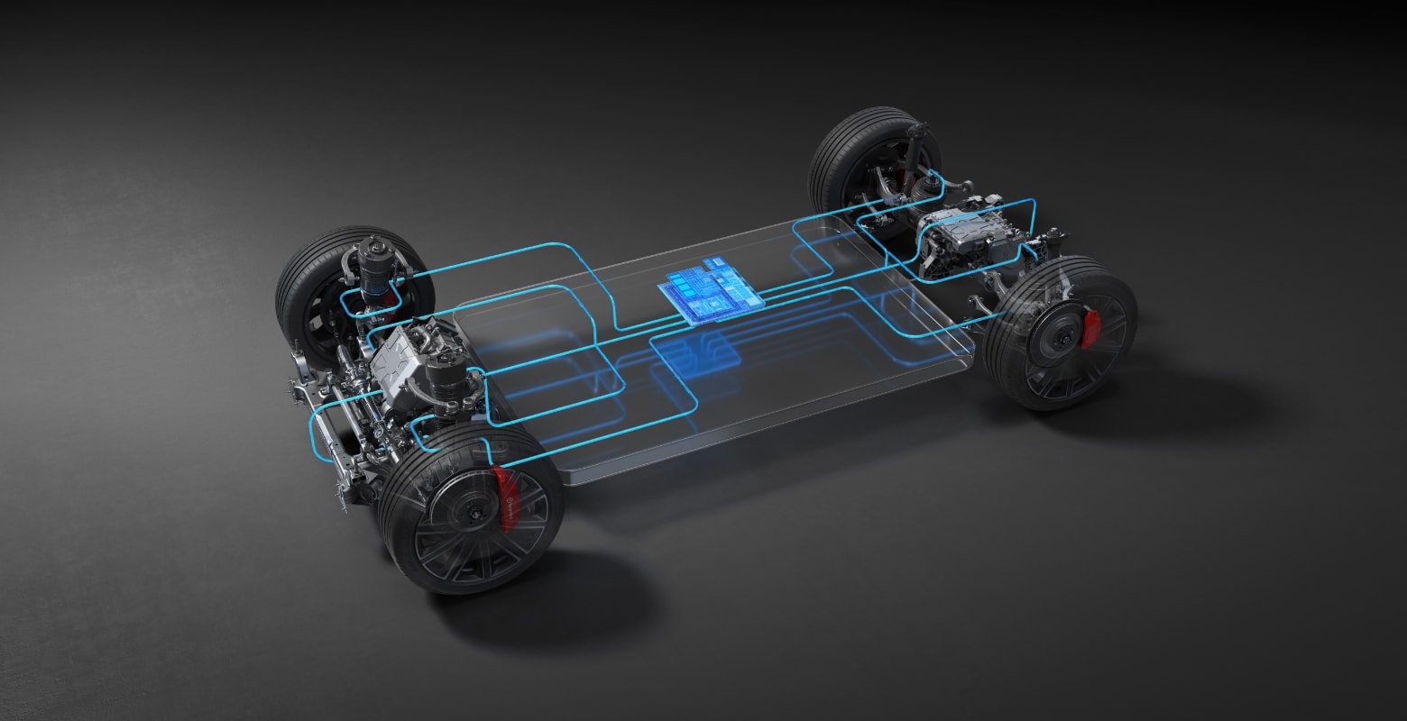 Chassis structure diagram of the Luxeed R7, showing its free-flowing driving performance