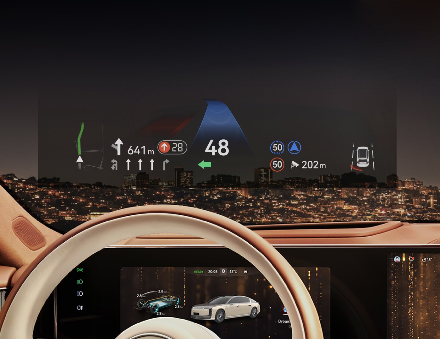 The Maextro S800 driver's seat features the Huawei Linjing head-up display system